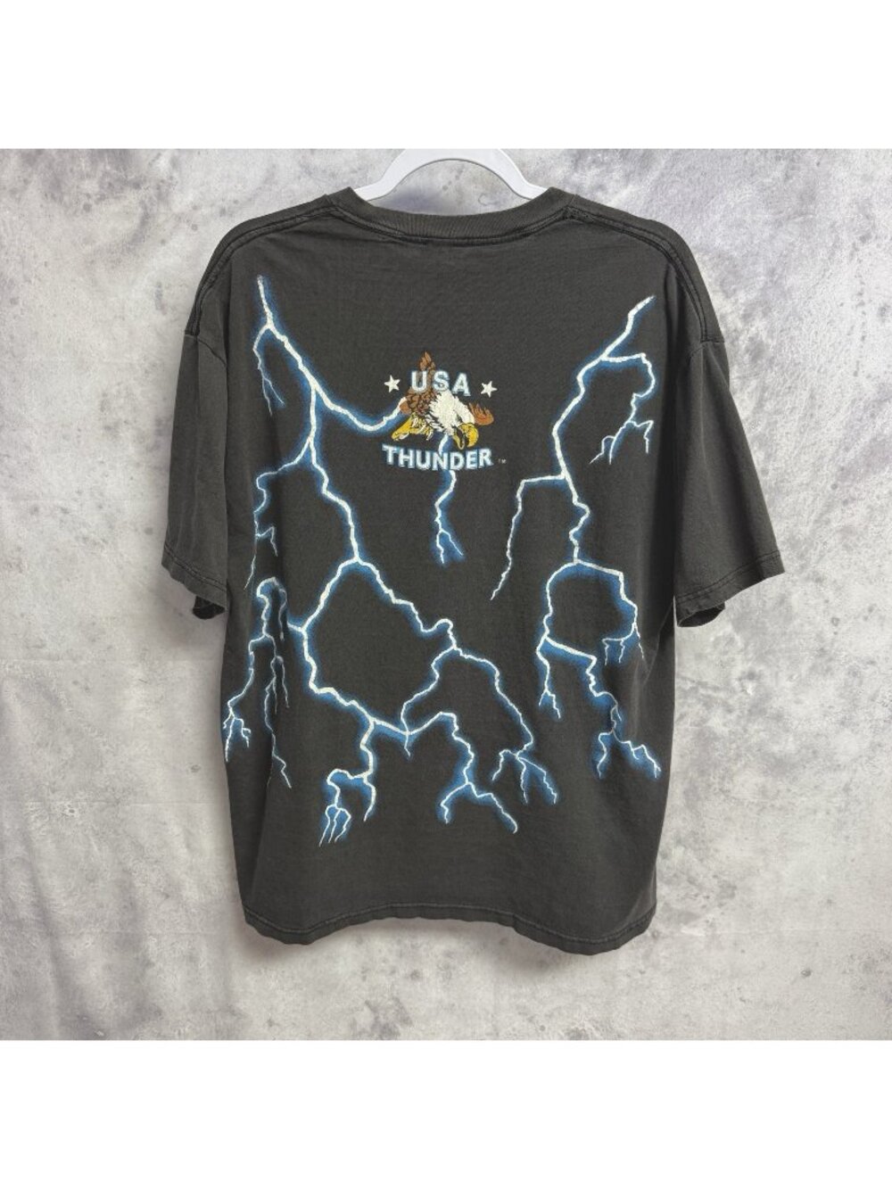 Vintage American Thunder Lightning Wolf T Shirt Mens L/XL Faded Black 90s